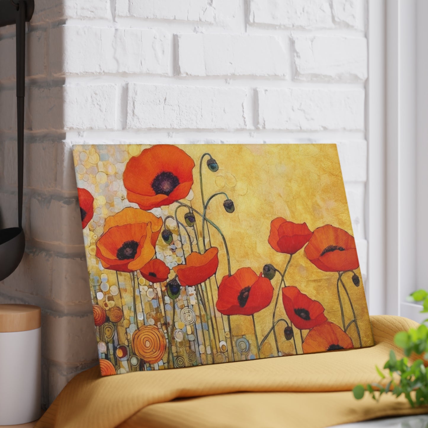 Glass Cutting Board Adorned with Gustav Klimt's Poppies