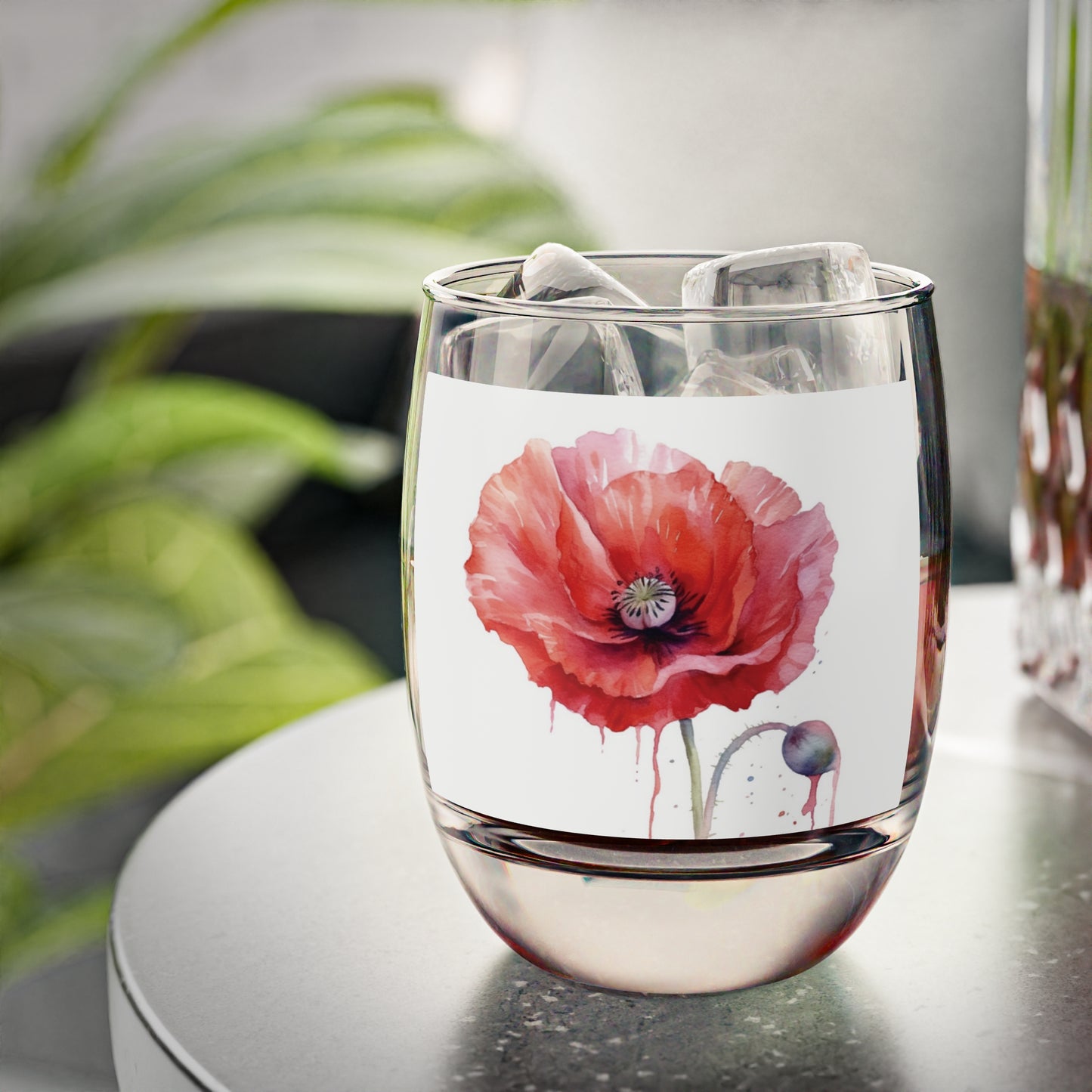 Poppy-Inspired Watercolor Whiskey Glass: A Delicate Blend of Art