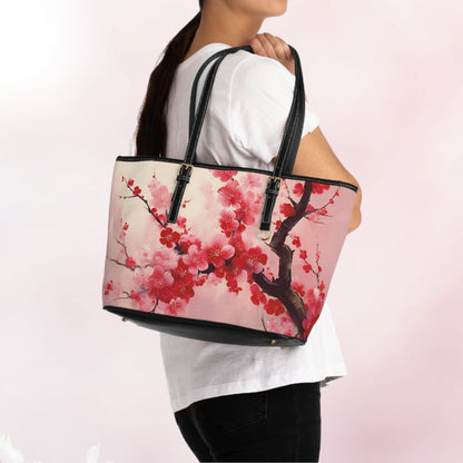 Artistic Floral Elegance: PU Leather Shoulder Bag Showcasing Exquisite Cherry Blossom Renderings